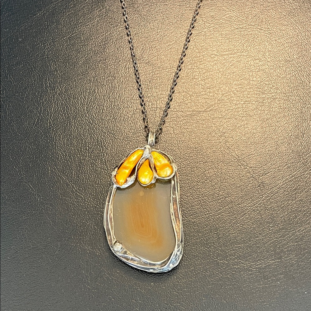 Free People Silver Necklace with  Agate Amber Accents. RARE
